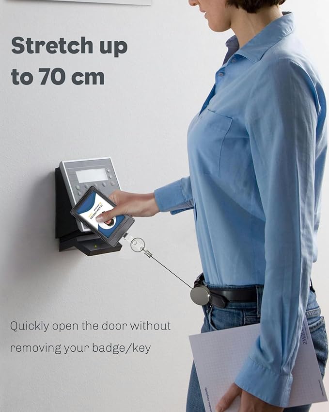 Uniclife 5 Pack Metal Retractable Keychain Heavy Duty Retractable Badge Reel for Badge Holder All Metal Casing with Stainless Steel Spring Coil 27.5 Inch Nylon Rope Belt Clip and Key Ring