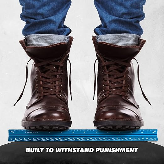 Architectural Scale Ruler, Imperial Measurements 12'', Laser-Etched Aluminum Architect Triangular Ruler for Architects, Students, Draftsman, and Engineers(Blue)