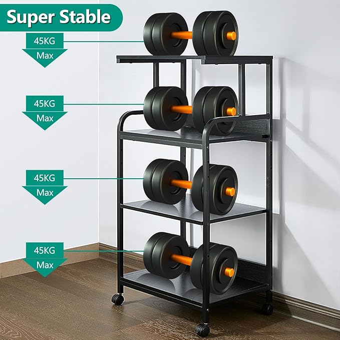 4 Tier Printer Stand with Wheels Printer Table, Multipurpose Office and Home Storage Rack, Removable and Fixed Printer Stand for Fax Machine, Scanner, Roller Cart Stand Black