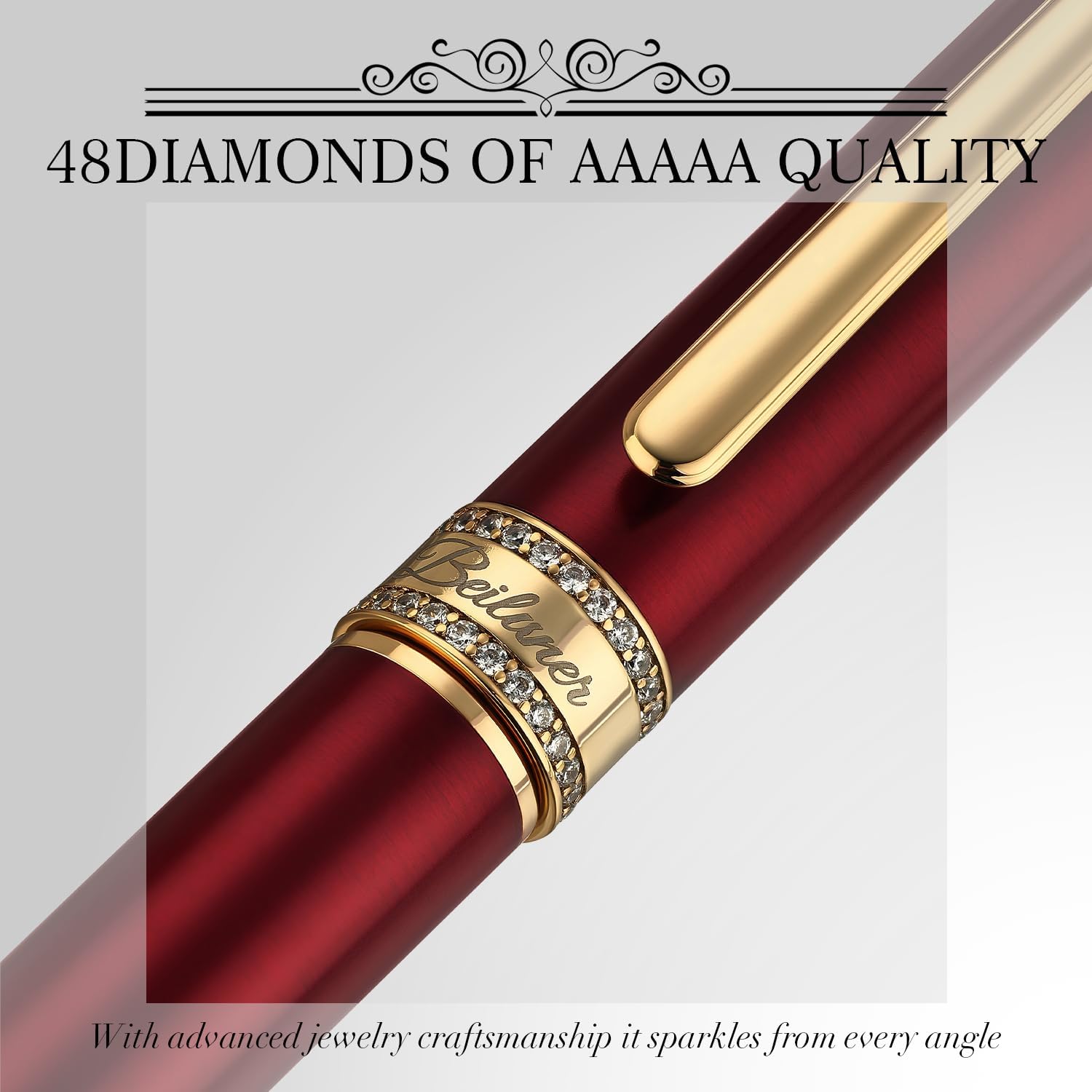 BEILUNER Luxury Rollerball Pen, Diamond-Studded Cap Design, 24K Gold Finish, Noble and Elegant, Schneider Ink Refill, Fancy Pen Gift Set for Women & Men, Executive Office, Nice Designer Pens