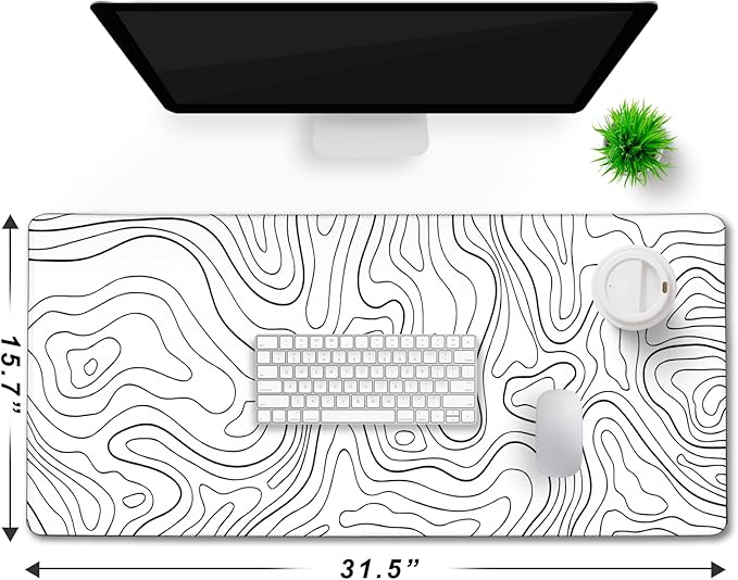 Large Mouse Pad, Big Desk Mat Large Office Desk Pad, Durable Extended Mouse Mat 31.5"x15.7" Computer Mousepad with Non-Slip Rubber Base & Stitched Edge for Home Office Work, Black Line