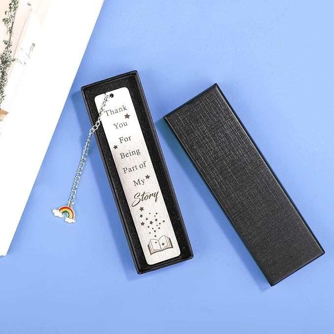 Teacher Appreciation Bookmark, Metal Graduation Bookmark for Teacher Thank You Book Marker with Rainbow Charm Stainless Steel Teacher Bookmark Students Gifts Gratitude for Tutors, with Gift Box