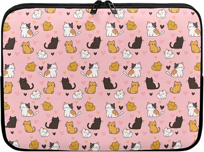 Cat Print Laptop Briefcases for Men Women, Heart Pattern Laptop Sleeve Case Water Resistant Neoprene Computer Carrying Cover 17 Inch Laptop Carrying Bag
