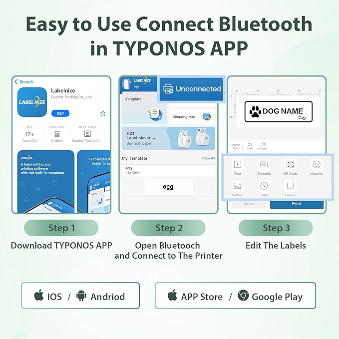 P21 Label Maker Machine with Tape, Bluetooth Label Printer Thermal Mini Label Makers with Built-in Cutter and Multiple Templates, Portable Printers for School, Office, Home Use (Green)