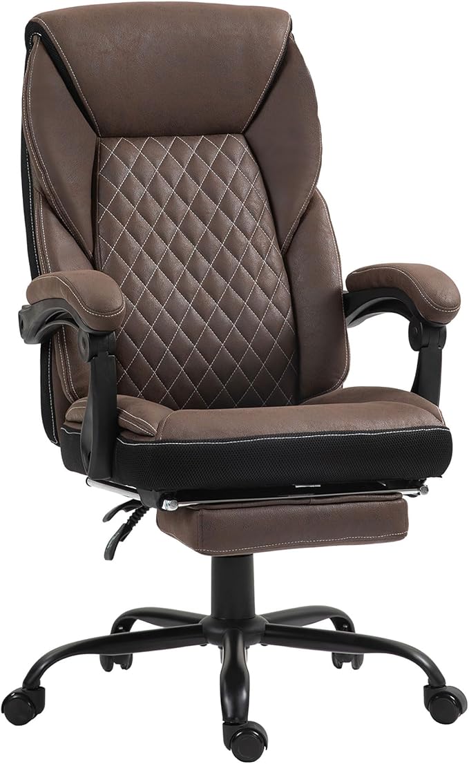 HOMCOM Executive Office Chair with Foot Rest, Ergonomic Desk Chair, Reclining Swivel Chair with High Back and Adjustable Height, Dark Brown