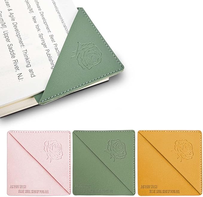 Leather Square Bookmarks - 3 Pieces Retro Flower Print Book Markers Clip Set for Teachers Students Book Reading Lovers, for School Office Home Supplies, Wayzton Corner Page Book Marks