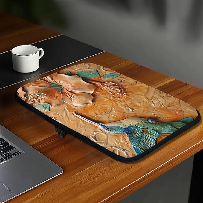 Hibiscus Hummingbird Printed Computer Case Bag for Girls Boys, Washable 15 Inch Laptop Bag Carrying Case Laptop Briefcase Neoprene with Zipper, Compatible with Various Computers, Pink