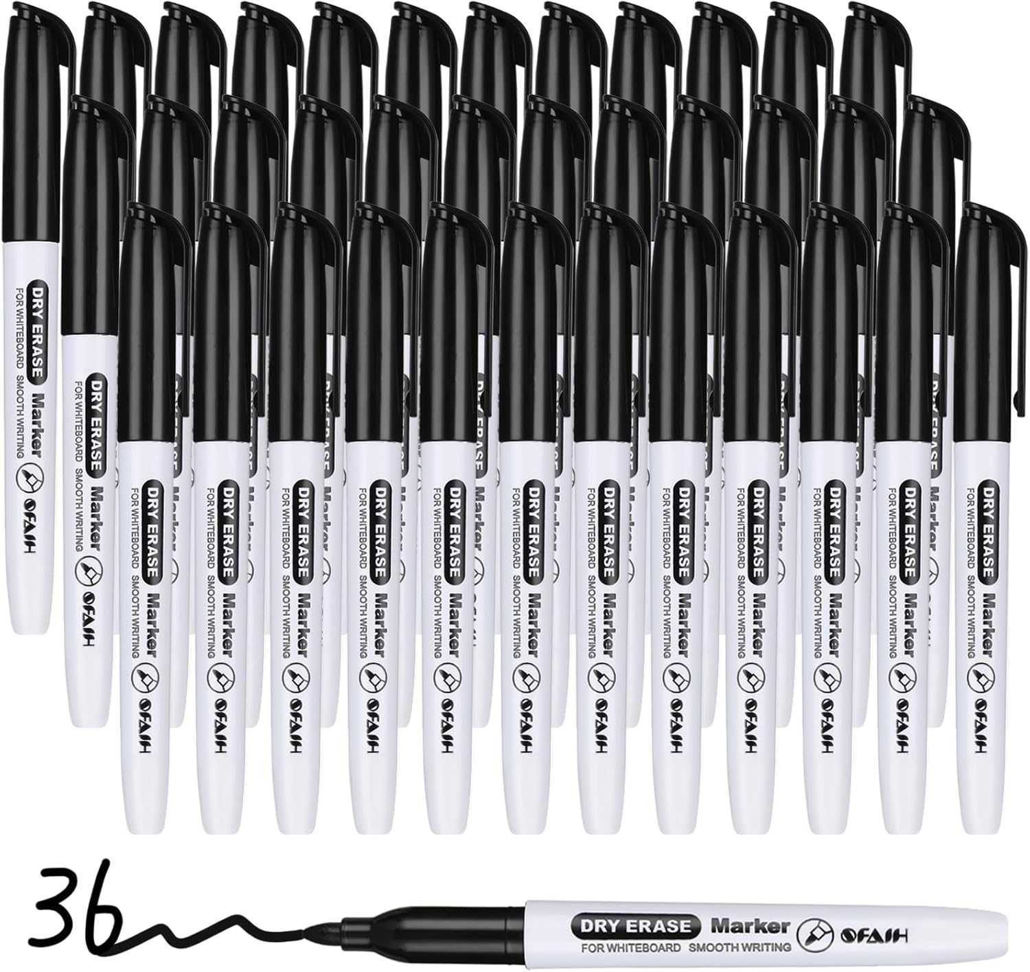 SFAIH Dry Erase Markers Whiteboard Markers - 36 Pack Black Dry Erase Marker Fine Tip For Kids Adults, Dry Erase Markers Bulk No Odor For Office Supplies Classroom Must Haves