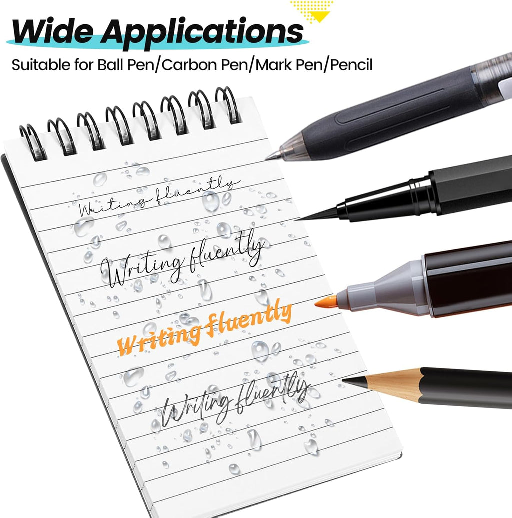 6 Pack Waterproof Notebook, 3x5 Pocket Notepad, Small Top Spiral Stone-Paper Notepad, Mini Pocket Notebook, Little Memo Note Pads for Outdoor, Office, School, Travel (Black)