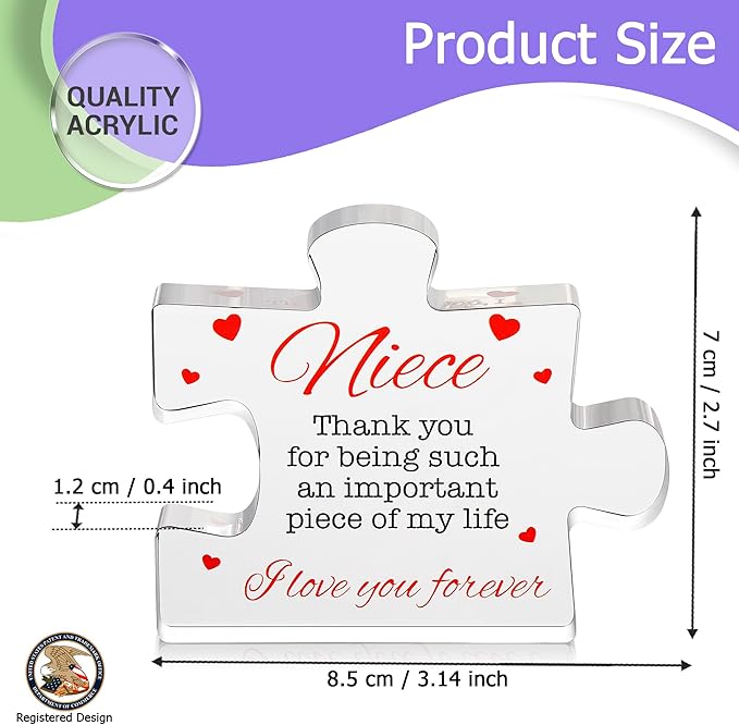 VELENTI Niece Gifts - Acrylic Block Puzzle Niece Gift - Cute Niece Gifts from Aunt, Uncle - Birthday, Christmas, Paperweights, Graduation Niece Gifts from Auntie - Novelty Gifts for Nieces