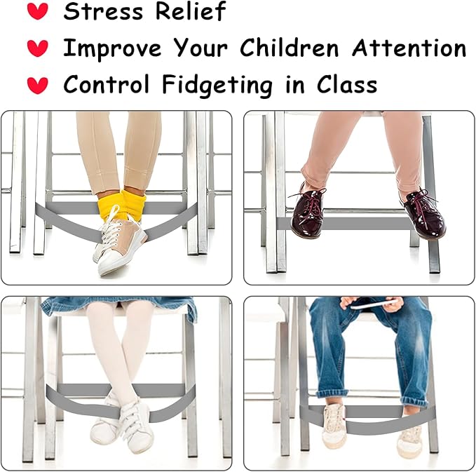 6 Pack Chair Bands for Kids with Fidgety Feet, ADHD Tools for Kids, ROOKEA Sensory Room Must Haves for ADHD Kids Fidget Chair Bands Autism Classroom Must Haves ADHD Tools for Classroom Home Chairs