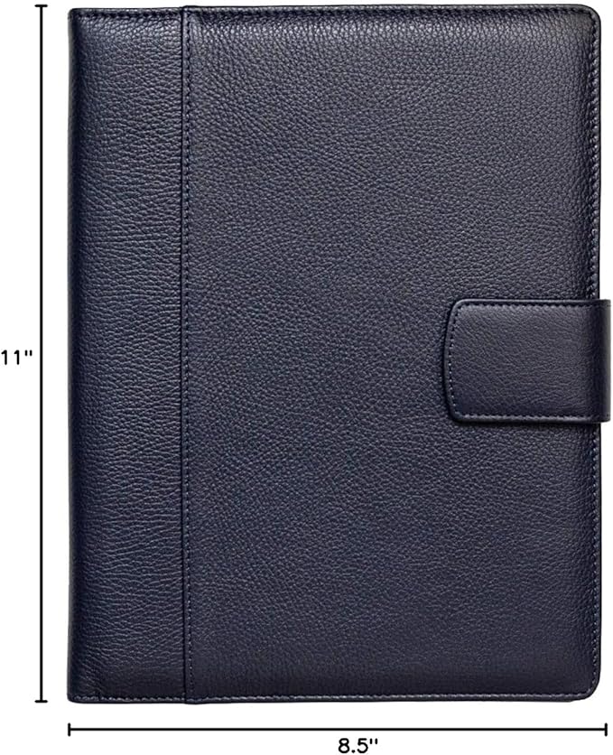 Maruse Italian Leather Executive Padfolio, Folder Organizer with Magnetic Closure and Writing Pad, Handmade in Italy, Navy Blue