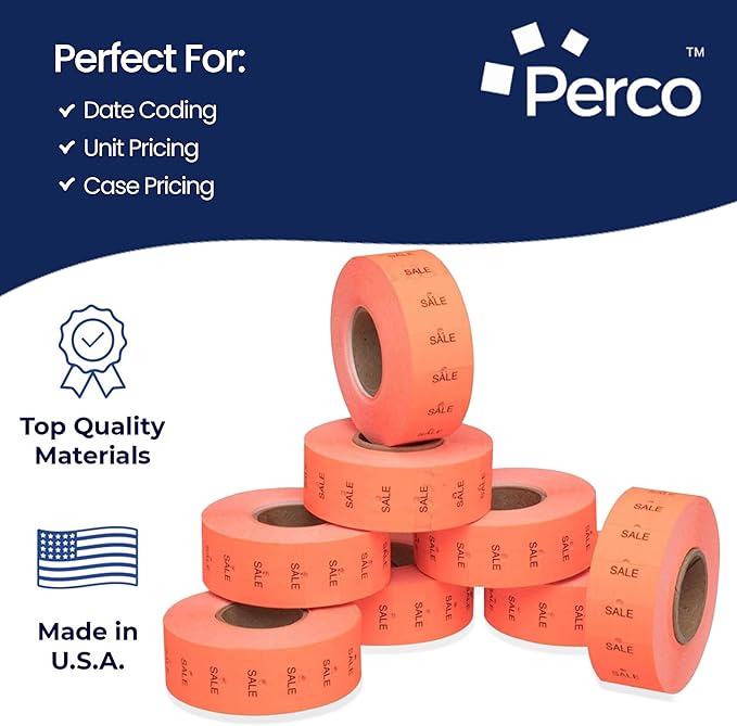 Perco Sale Labels for Perco 1 Line Labeler Gun, Fluorescent Red - 4 Sleeve, 32,000 Labels