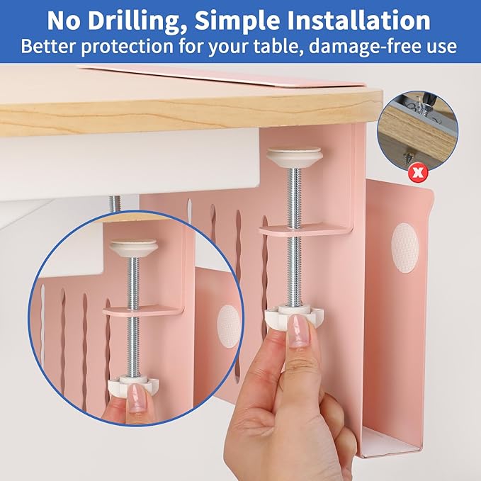 LUKETURE Desk Side Storage, Steel Side Desk Organizer, No Drill Laptop Holder, Clamp on Laptop Mount with Pen Holder, Table Hanging Storage for Home Office, Fits Flat Edge Tables 0.3" to 2.8"