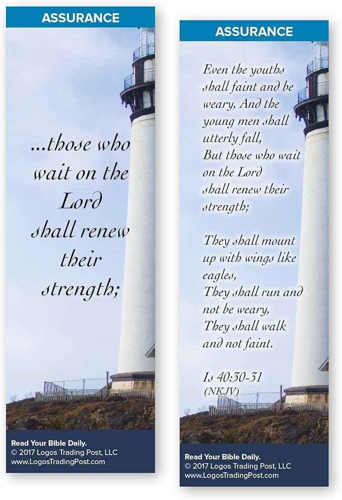 Christian Bookmark with Bible Verse, Pack of 25, Assurance Themed, Those Who Wait on the Lord Shall Renew Their Strength, Isaiah 40:30-31
