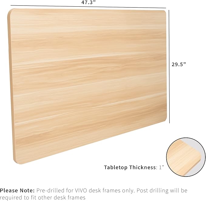VIVO Universal 48 x 30 inch Solid One-Piece Table Top for Standard and Sit to Stand Height Adjustable Home and Office Desk Frames, Light Wood, DESK-TOP48-30C