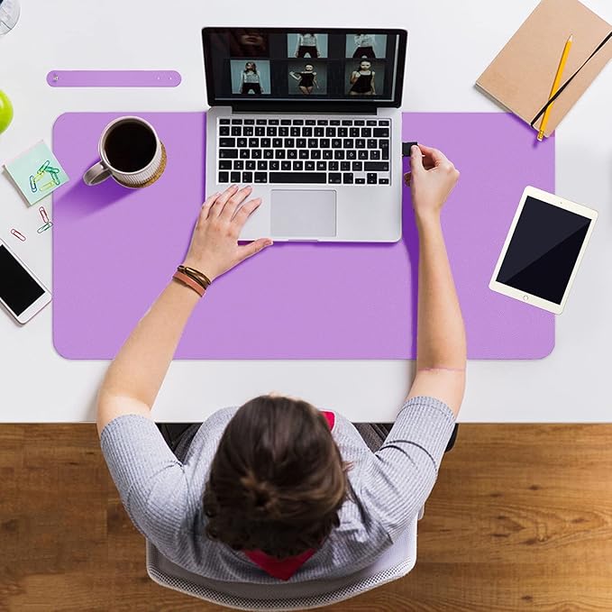 ‎Boutilon Leather Desk Pad 30" x14",Non-Slip Mouse Pad,Office Desk Mat,Waterprooft PU Leather Desk Blotter,Desk Pad Protector,Desk Writing Pad for Home Office Decor (M-Purple)