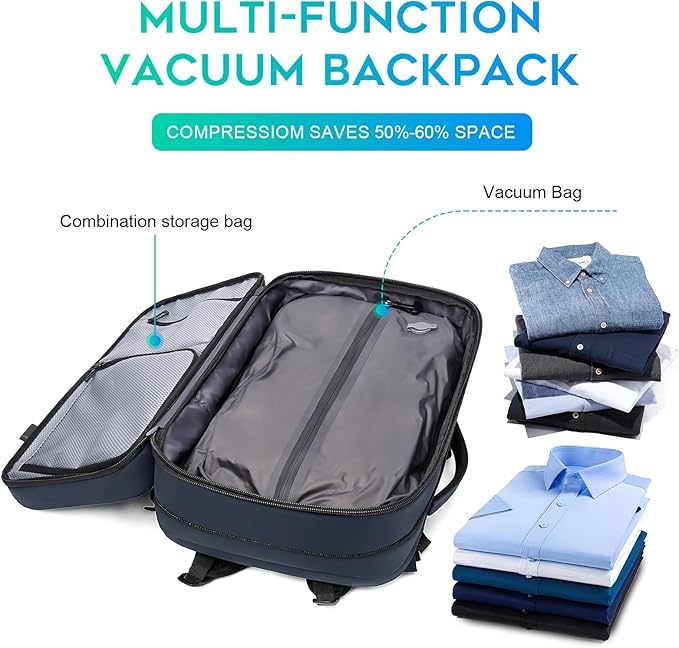 BANGE Air Vacuum Backpack with Pump,Air Packing Vacuum System Compression Back Pack, Expandable Anti Theft Backpack for Business Traveling