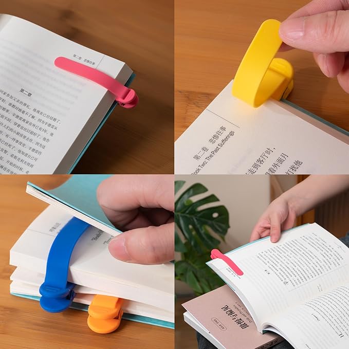 6Pcs Automatic Bookmark, Silicone Smart Book Marks for Reading Women, Men, Kids,Cute Unique Book Markers Bookmark Clip Reading Accessories Gifts for Book Lovers