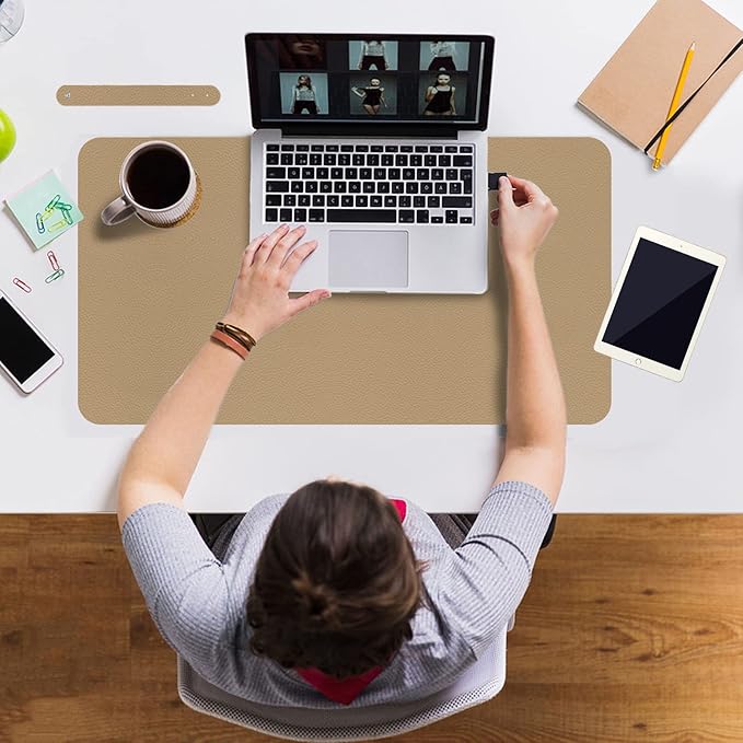 Boutilon Leather Desk Pad 24"x 14" Non-Slip Mouse Pad,Office Desk Mat,Waterprooft PU Leather Desk Blotter,Desk Pad Protector,Desk Writing Pad for Home Office Decor (S-Beige)