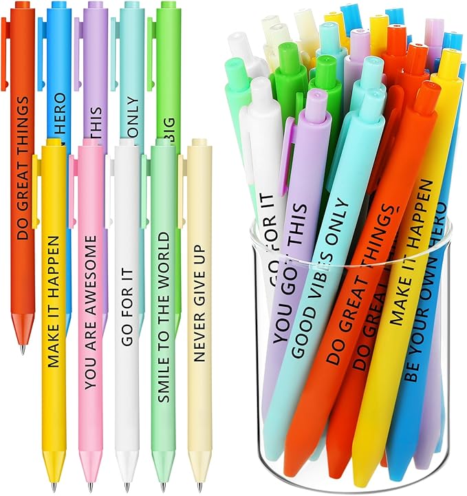 50 Pcs Gel Ink Pens Motivational Inspirational Quote Pen Retractable Rolling Ball Smooth Writing for Coworkers Supplies Office Home(Bright Color,Awesome)