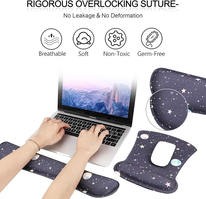 iCasso Keyboard Wrist Rest and Mouse Wrist Rest Pad, Made of Memory Foam, Ergonomic Support, Easy Typing and Relieve Wrist Pain, Perfect for Gaming, Office - Revery Night
