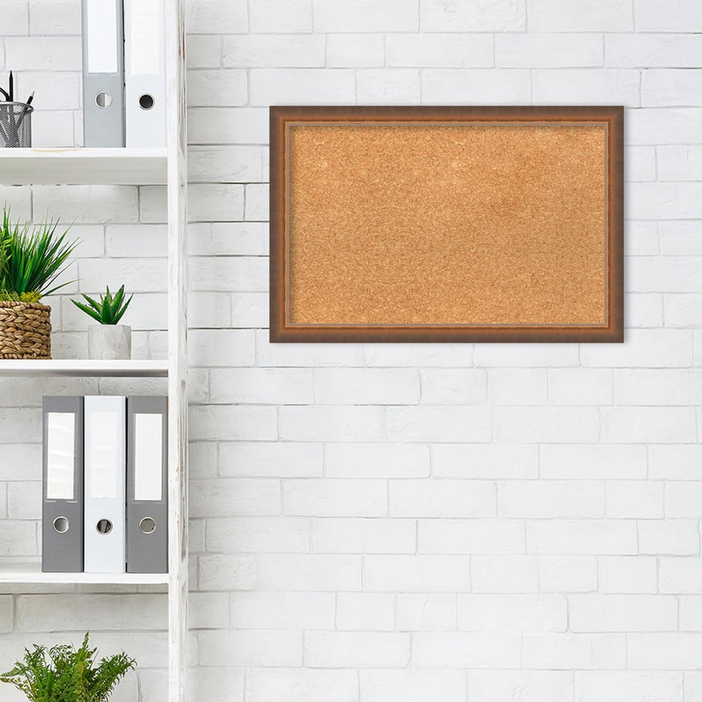Amanti Art Natural Cork Board for Wall, 16x24 Vision Board with Bronze Frame, Small Corkboard Office Decor for Home Organization, Modern Corkboard Pinboard to Display Items for Home Organization in
