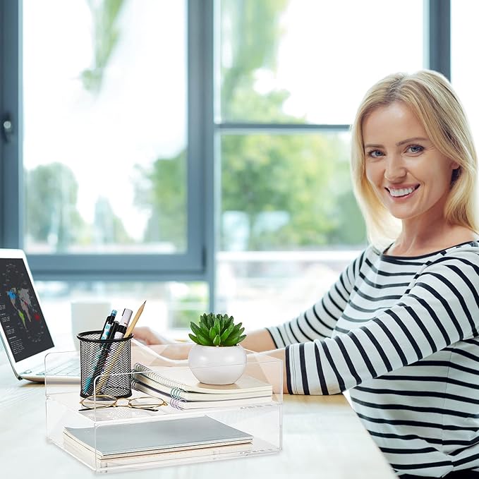 Yulejo Stackable Acrylic Paper Tray Clear Acrylic Desk Organizer Letter Size Paper File Tray for Office Document Workspace Desktop (5 Tier)