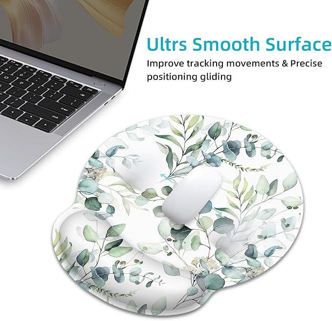 Ergonomic Mouse Pad with Wrist Support,Green Flowers Mouse Pad with Wrist Rest,Relieve Wrist Pain Mousepad Non-Slip Rubber Base,Mouse Pads for Desk,Computers,Laptop,Office,Home,Gaming,Accessories