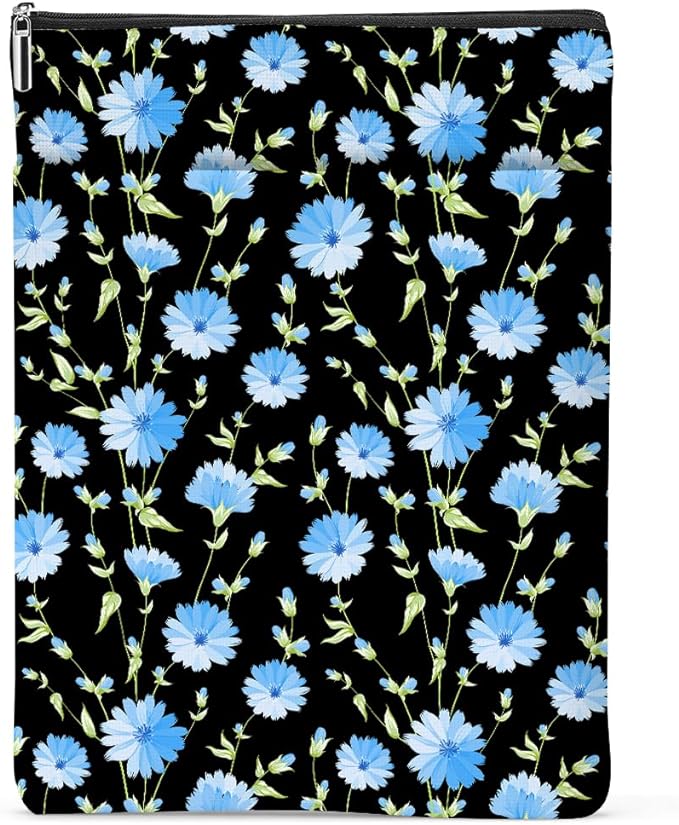 Blue Flower Pattern Book Lovers Gifts Waterproof Book Sleeve Book Pouch Book Protector with Zipper and Front Pocket BookCover Case for Women Best Friend Grandma Book Accessories Book Club Gifts