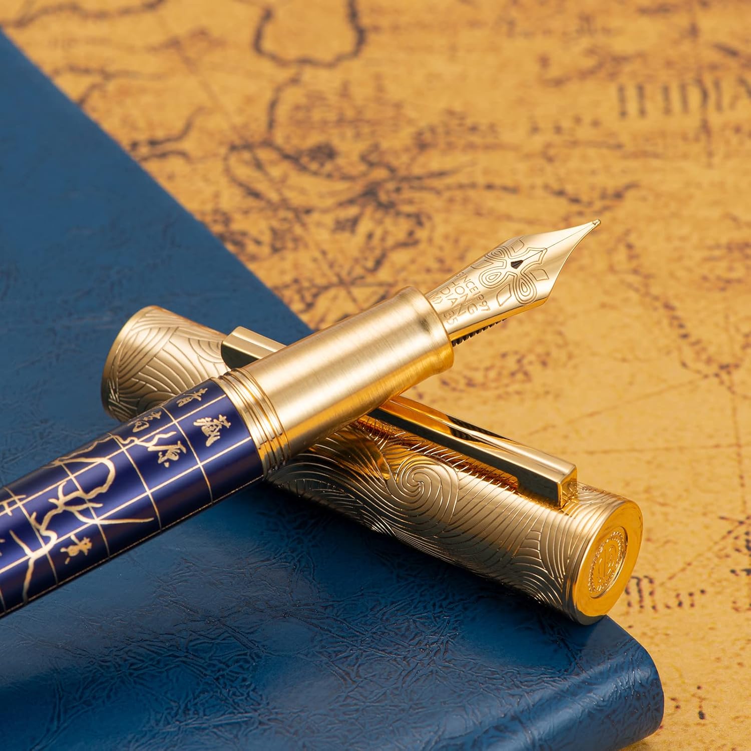Hongdian 8041 Qinghai-Tibet Plateau Souvenir Fountain Pen, Iridum Extra Fine Golden Nib with Metal Pen Box Set