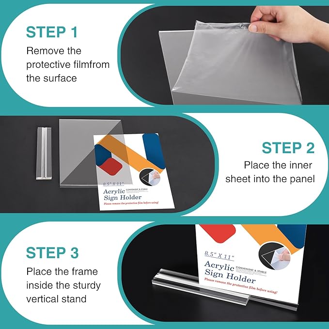Relx 6 Pack Acrylic Sign Holder 8.5 x 11, Vertical T Shape Plastic Sign Holder with Base, Double-Sided Clear Tabletop Plexiglass Flyer Stands for Restaurant Office Store Home Picture Frame Display