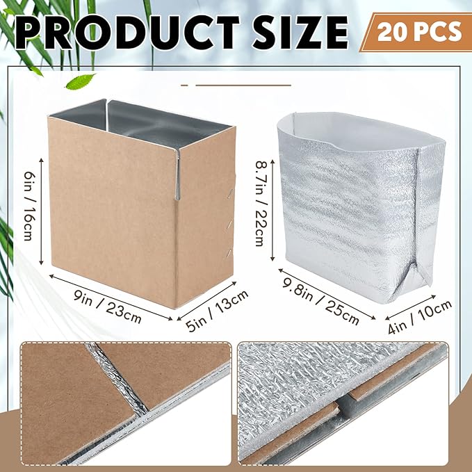 Nuanchu 20 Pieces Double Insulated Mailing Boxes with Aluminum Foil Insulated Bag Liner Cooler Small Mailing Box for Mailing Frozen Food Cold Mailing Boxes for Mailing Packing Moving, 9" x 5" x 6"