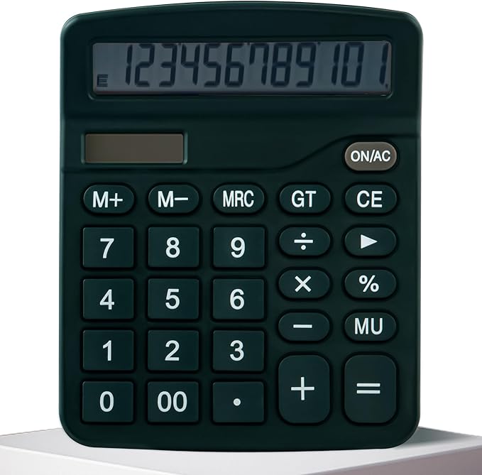 Golcellia Calculators Desktop, Dark Green Calculator, Cute Calculator 12 Digit Desk Calculator Large Display, Dual Power Solar Battery, Office Home School Supplies for Adults & Students