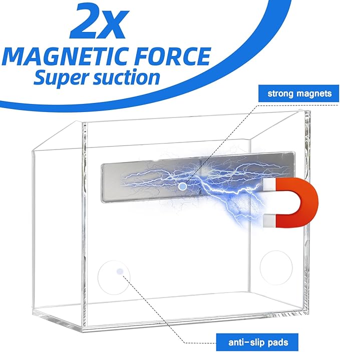 Simetufy Whiteboard Marker Holder, Strong Magnetic Dry Erase Marker Holder for Marker, Pens, Pencils, etc, Non-slip Acrylic Magnetic Pen Holder for Fridge, Lockers, Whiteboards - Transparent, 1 Pack