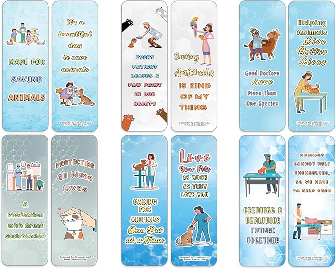 Creanoso Inspiring Vet Bookmarks (10-Sets x 6 Cards) – Daily Inspirational Card Set – Interesting Book Page Clippers – Great Rewards for Adults and Professionals