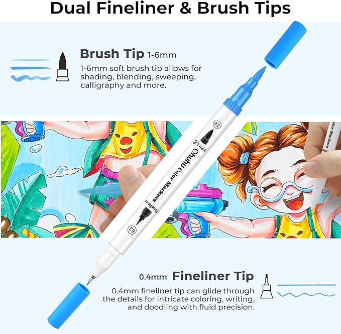 Ohuhu Markers for Adult Coloring Books: 160 Colors Coloring Markers Dual Tips Fine & Brush Drawing Pens Water-Based Art Markers for Kids Adults Sketch Bullet Journal with Carrying Case - Maui - White