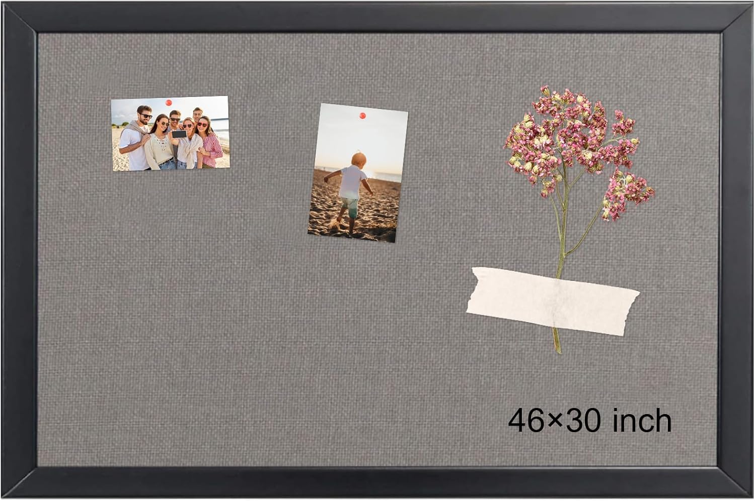 Bulletin Board 46x30 Inch, Large Cork Board with Grey Fabric and Pine Wood Frame, Cork Boards for Walls, Wall Mounted Fabric Notice Board for Home Office School, Vision Board and Message Organizer