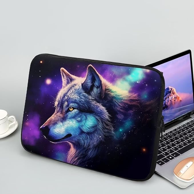 Wolf Printed Laptop Briefcase for Women Men, Waterproof Laptop Case Bag Laptop Case for 10 Inch, Lightweight Computer Carrying Cover with Zipper for Office Business Traveling