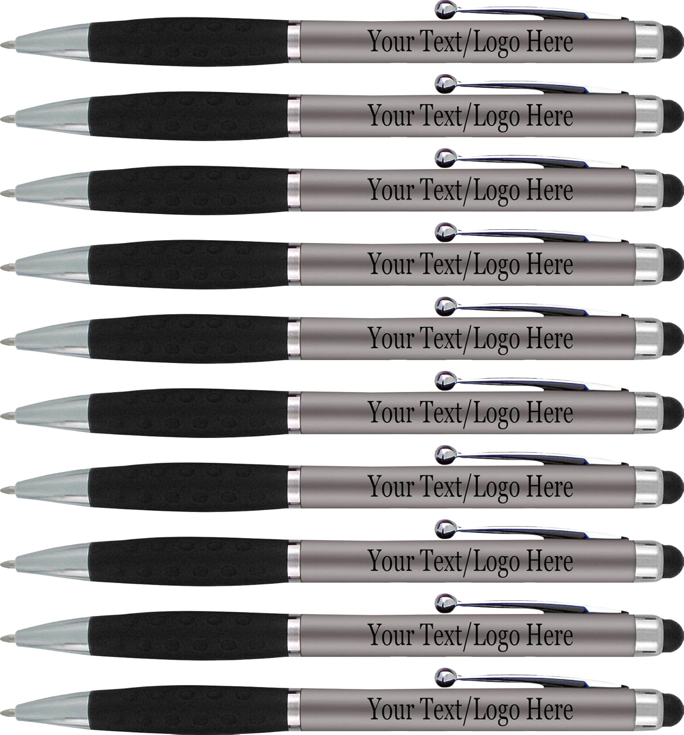 Personalized Pens With your Custom Logo or Text-600 Pack Bulk-for Businesses, Parties, and Events, 2 in 1 Ballpoint Pen & Stylus Compatible with Touchscreen Devices, Grey Barrel, Black Ink