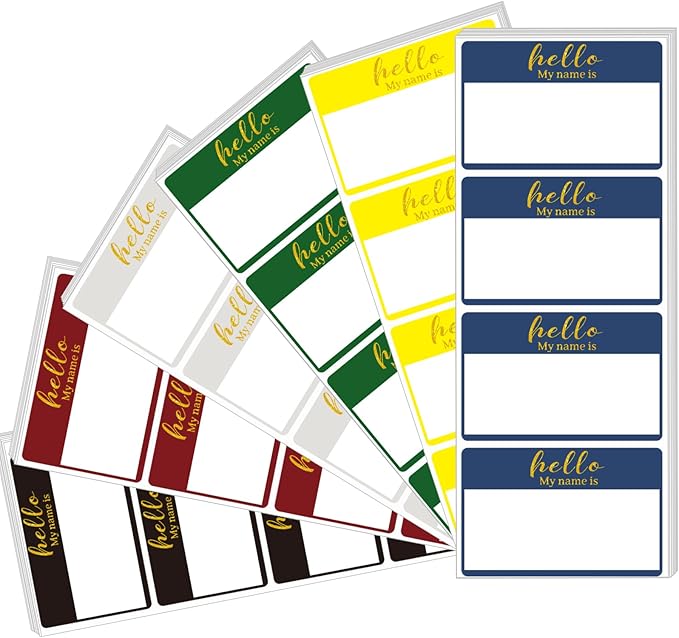 Hello My Name Tag | Gold Foil Waterproof 3.5 x 2.25 Inch Large Name Tags | 6 Colors | 216pcs Name Stickers Name Badge for School, Business and Conference