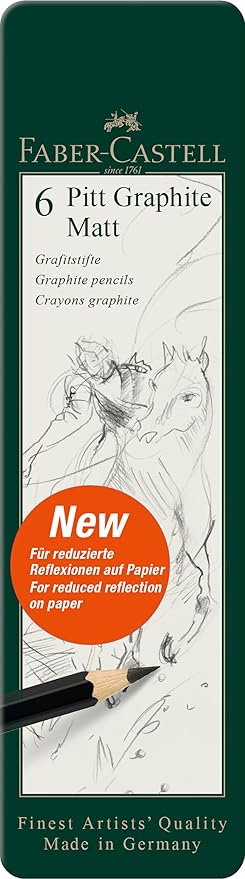 Faber-Castell Pitt Graphite Matte Pencil Set, Metal Tin of 6 Graphite Pencils, Sketching and Drawing Pencil Set (B, 4B, 6B, 8B, 10B, 12B)