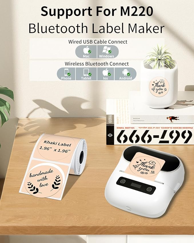 Phomemo Circle Thermal Sticker Label, Compatible with M110/M220/M150/M250/M120/M100/M200 Label Maker, Khaki Round Thermal Label, Size 1.96" x 1.96"