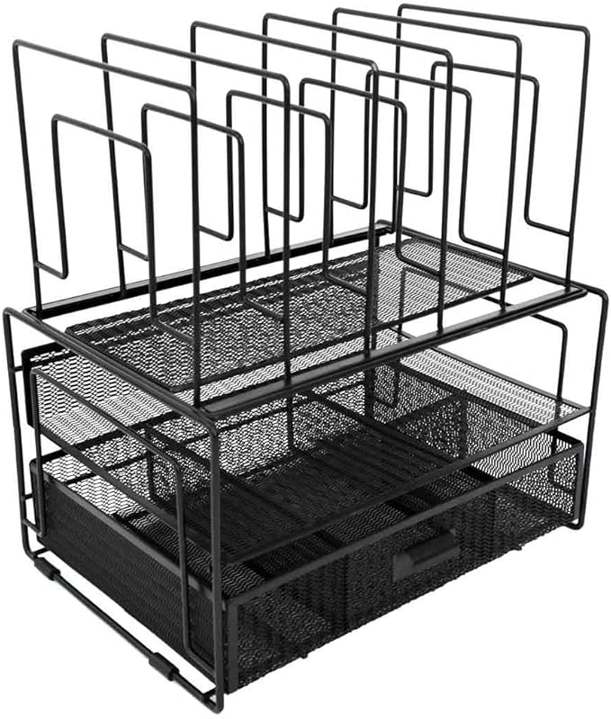 BLU MONACO Black Workspace Desk organizers and Storage and Accessories Desktop Rack with File Organizer, File sorters and Drawer