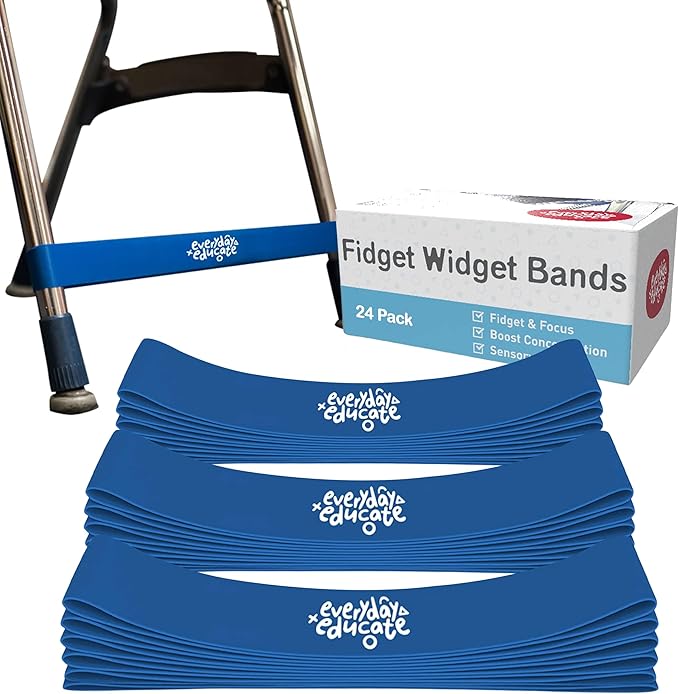 Chair Bands for Kids with Fidgety Feet - Fidget Bands for Classroom Chairs, Feety Bands, Sensory Flexible Bands, ADHD Chair Bands for kids, Anti-Snap Bands for Desk and Seats Blue (Pack of 24)