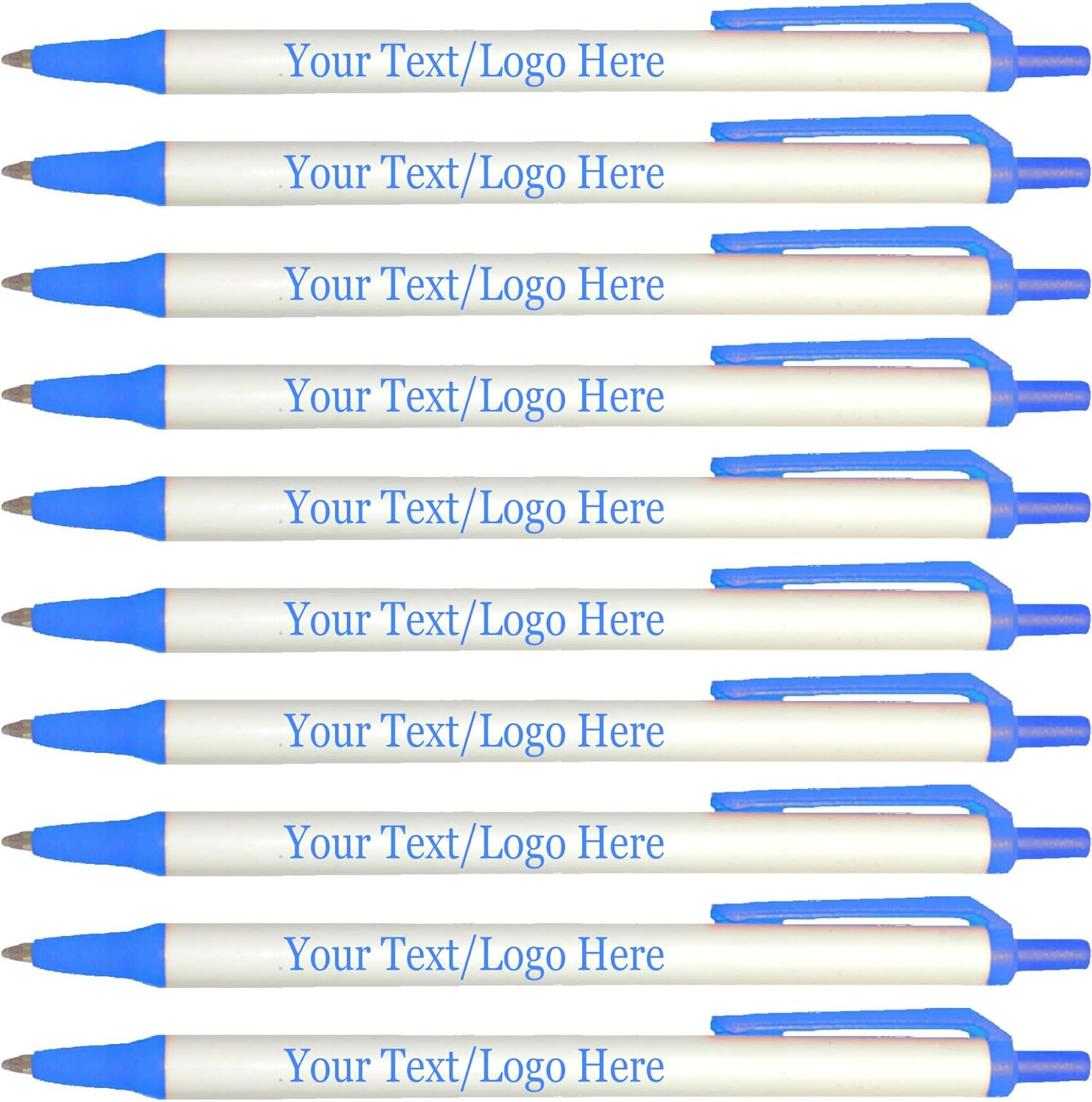 Personalized Click Stick Pens With your Custom Logo or Text-300 Pack Bulk-for Businesses, Parties, and Events, Custom Printed Retractable Slim Ballpoint Pens, Light Blue, Black Ink