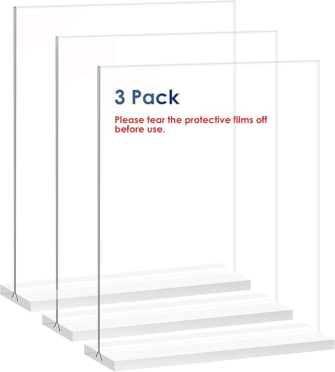 newnewshow Acrylic Sign Holder 5.5x8.5 Inch 3 Pack Vertical T Shape Double-Sided Desktop Display Holder. (Optional 8.5x11 8.5x5.5 5x7 Horizontal and Vertical)
