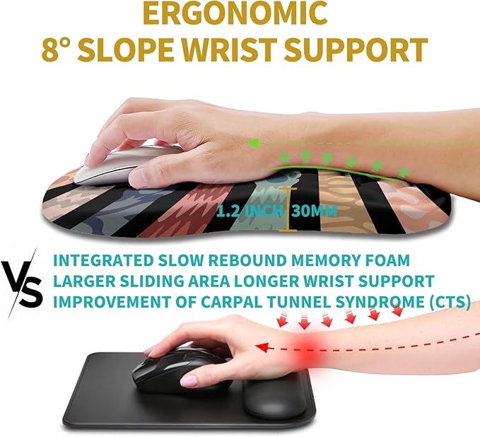 Hokafenle Ergonomic Mouse Pad Wrist Support, Wrist Rest Mousepad for Carpal Tunnel Pain Relief with Integrated Memory Foam Slope Massage Bulge (11.8x7.9 inch,Cute Cat Claw