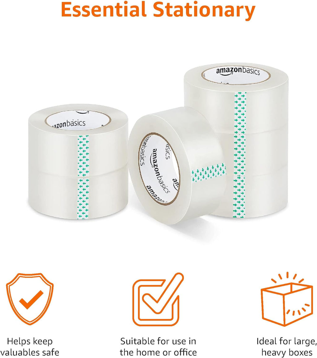Amazon Basics Packing Tape for Moving boxes, Shipping Tape Refills, Clear, 1.88-Inch Wide x 109 Yards, 6-Pack, Total 654 Yards