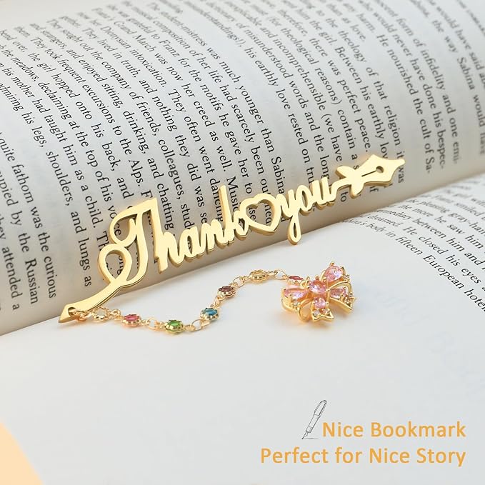 Metal Bookmark Cute Book Accessories Gifts for Women Teacher Readers Book Lovers for Christmas Mother's Day (Thank You Gold)